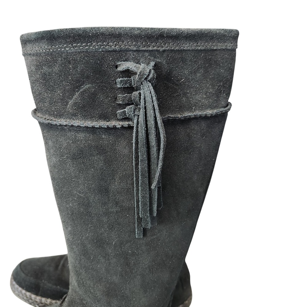 UGG Emerie Knee High Flat Boots Black Genuine Suede Tassel Charm Size 8 Boho - Picture 2 of 11